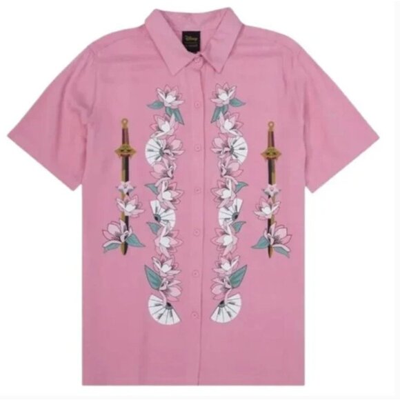 NWT Disney Her Universe Mulan Traditional Portrait Woven Button Up Shirt Top L - Picture 2 of 8